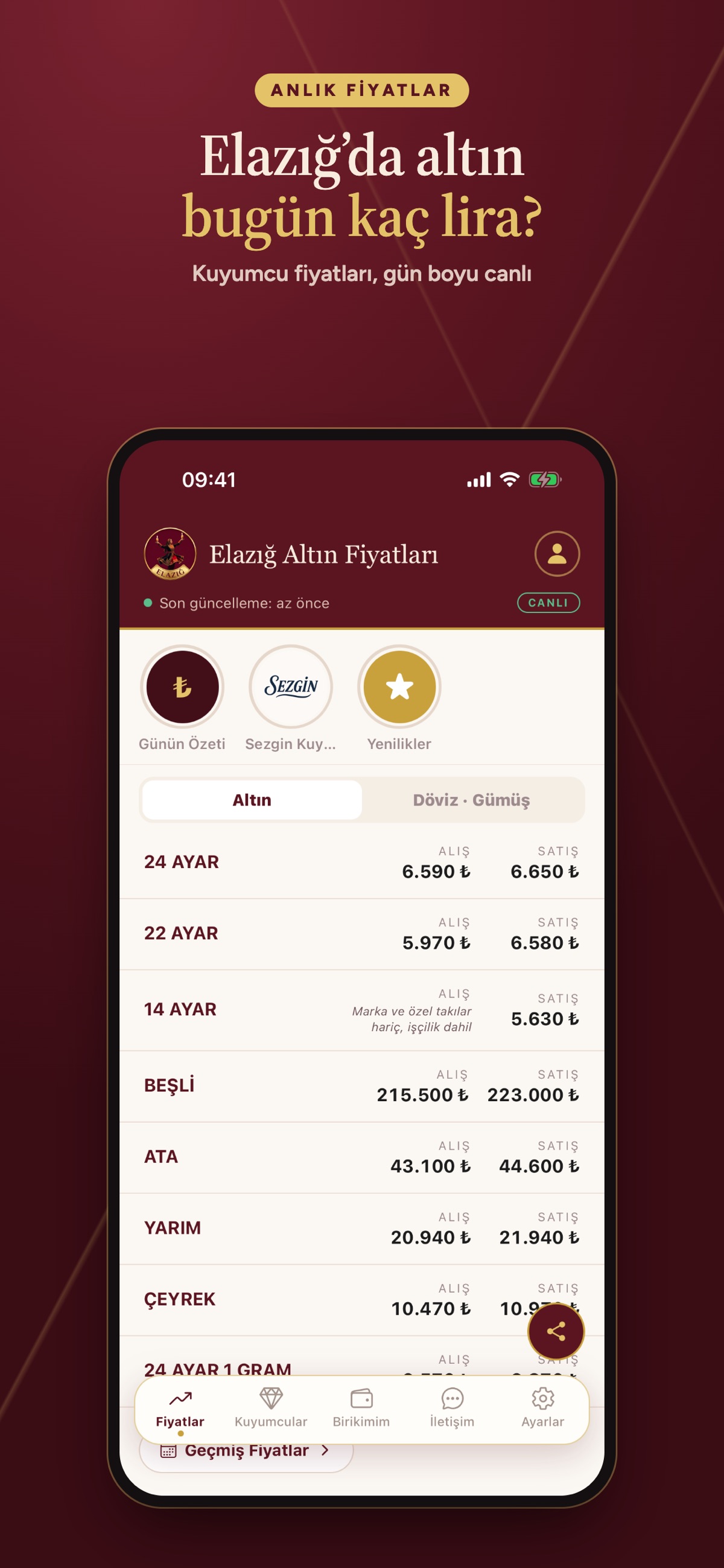 Elazığ Altın Fiyatları mobil uygulaması